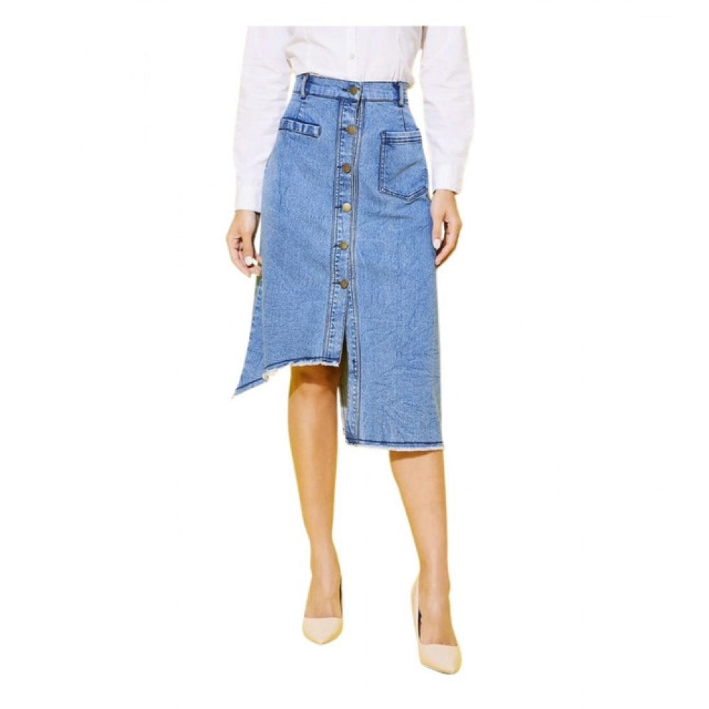Vaystra Denim Hi Lo Buttoned Skirt – Blue
