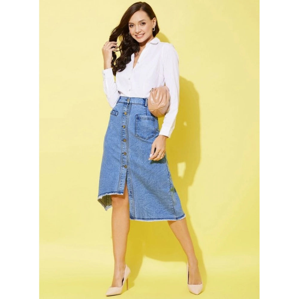 Vaystra Denim Hi Lo Buttoned Skirt – Blue