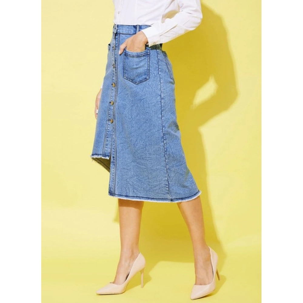 Vaystra Denim Hi Lo Buttoned Skirt – Blue