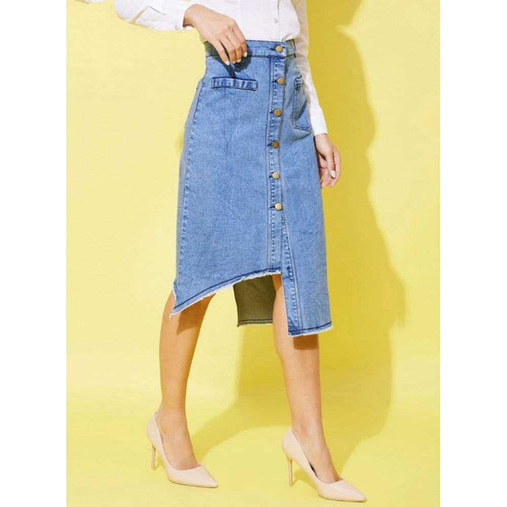 Vaystra Denim Hi Lo Buttoned Skirt – Blue