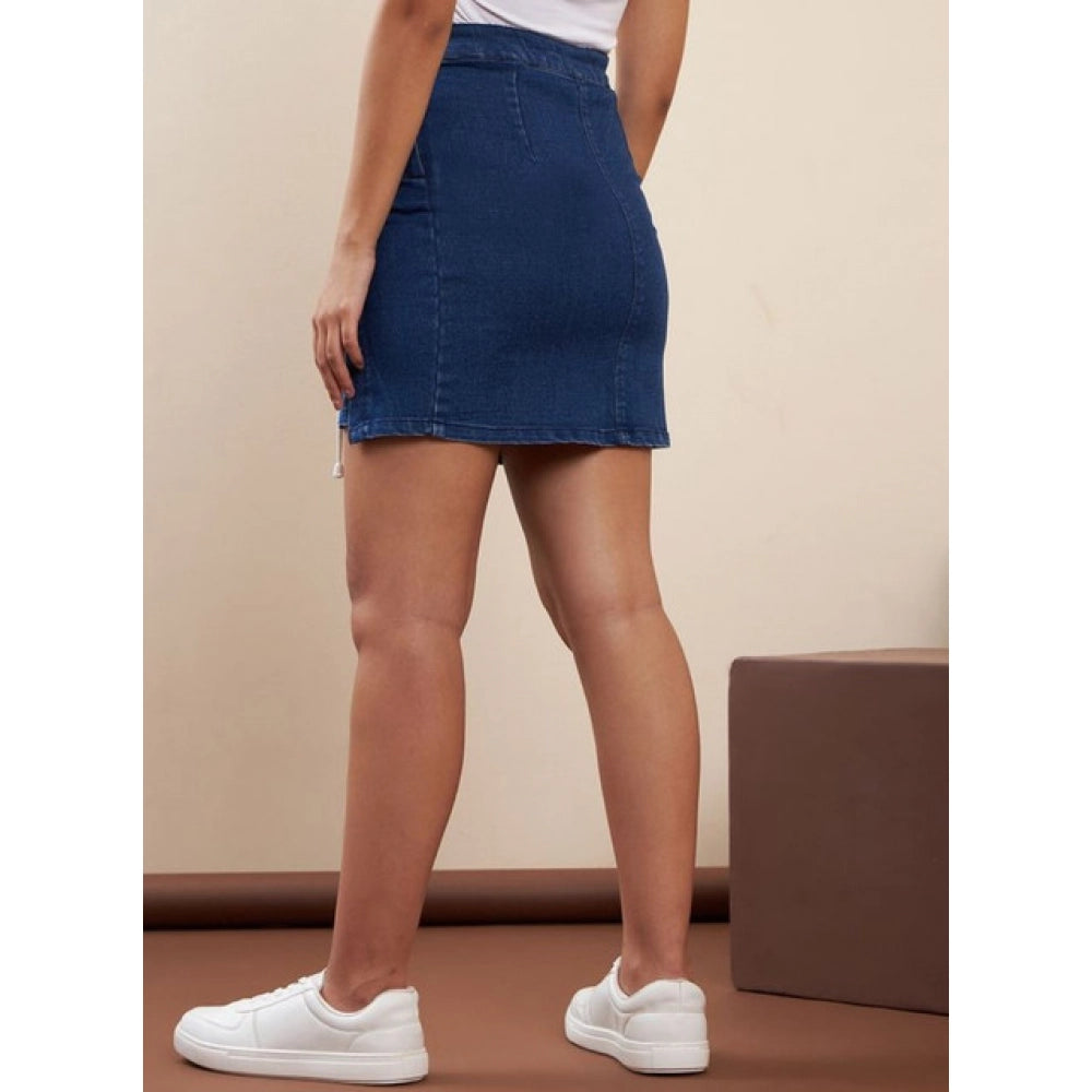 Vaystra Denim Lycra Solid Button Skirt – Blue