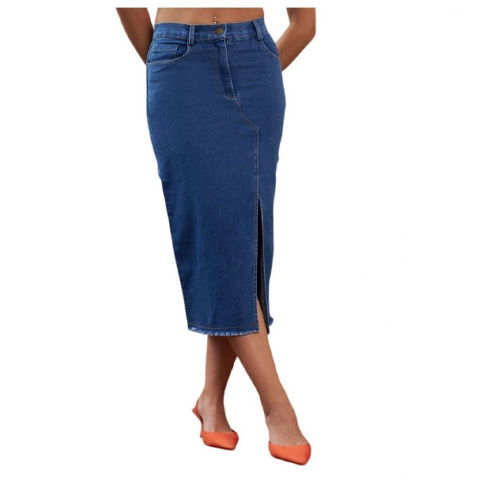 Vaystra Denim Lycra Solid Button Skirt – Blue