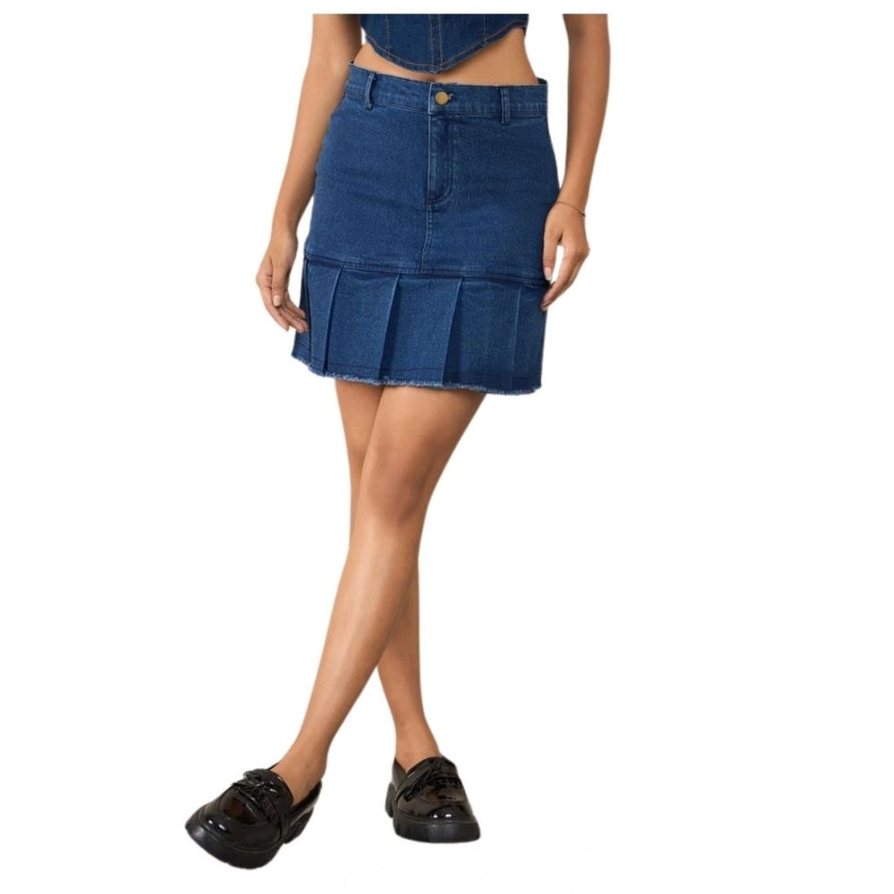 Vaystra Denim Washed Buttoned Skirt – Blue