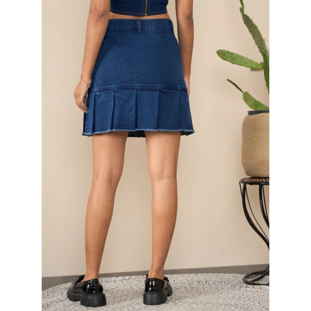 Vaystra Denim Washed Buttoned Skirt – Blue