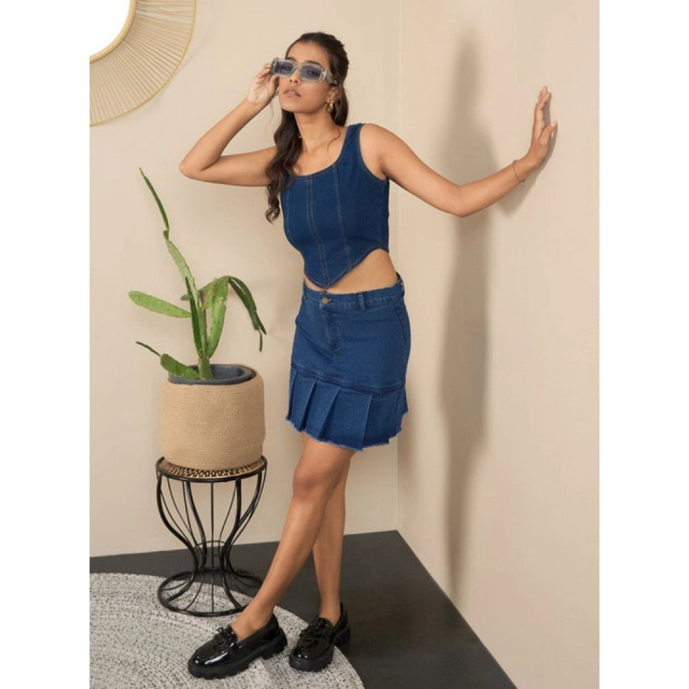Vaystra Denim Washed Buttoned Skirt – Blue