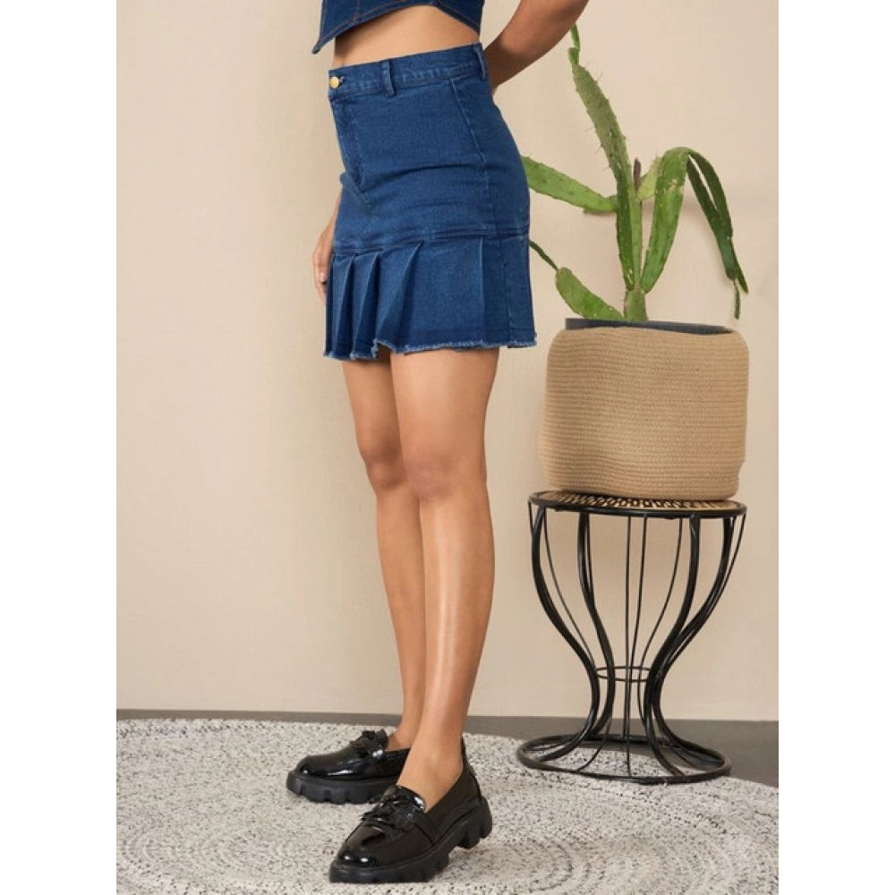 Vaystra Denim Washed Buttoned Skirt – Blue