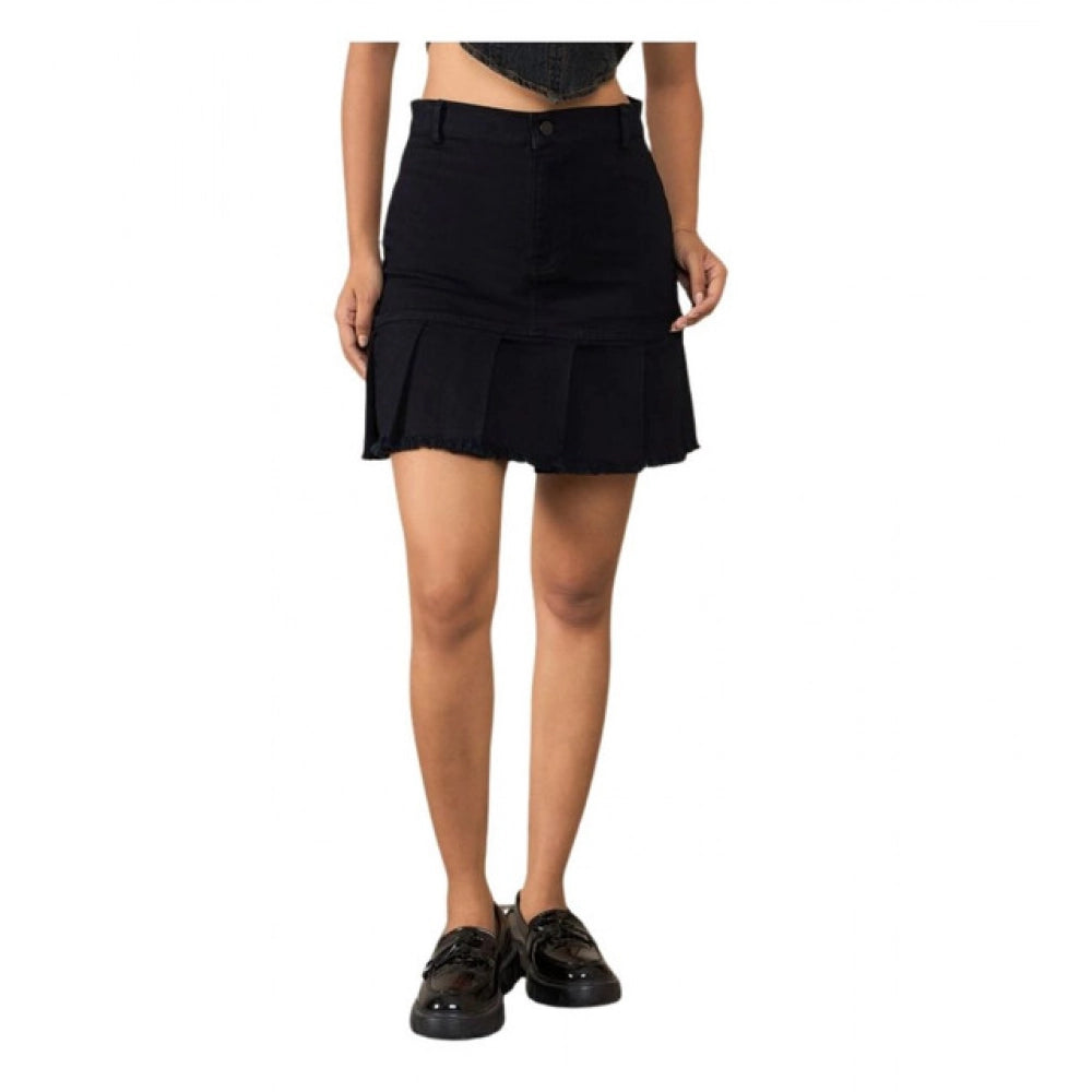 Vaystra Denim Washed Buttoned Skirt – Black