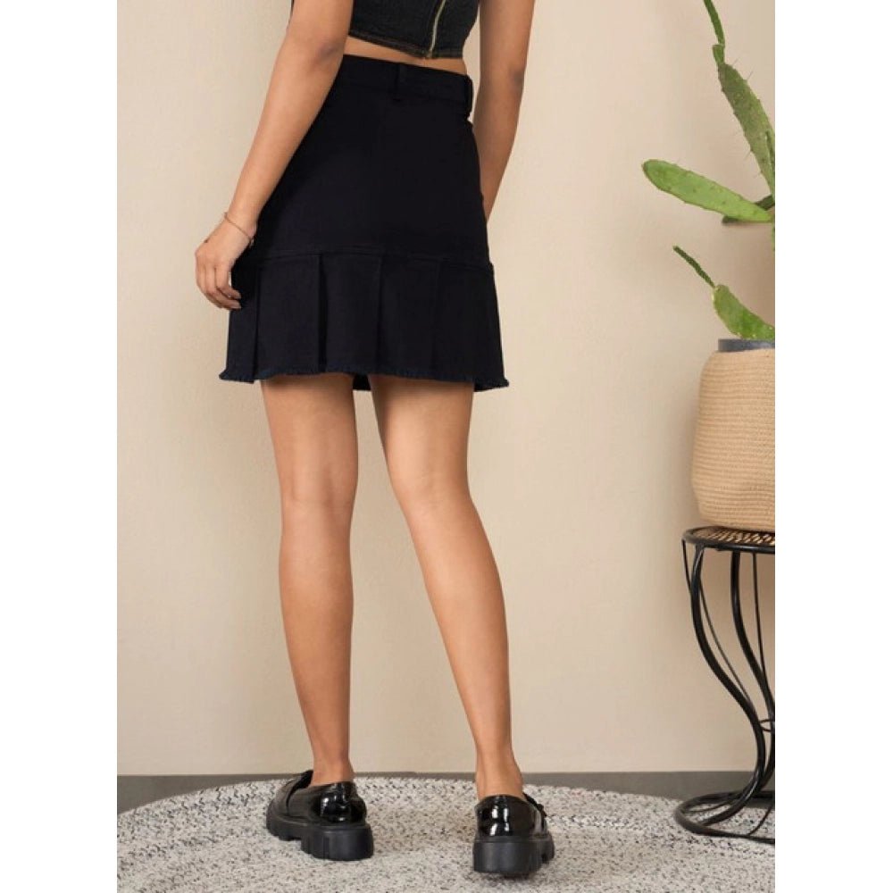 Vaystra Denim Washed Buttoned Skirt – Black