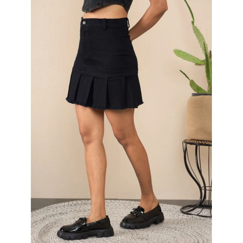 Vaystra Denim Washed Buttoned Skirt – Black