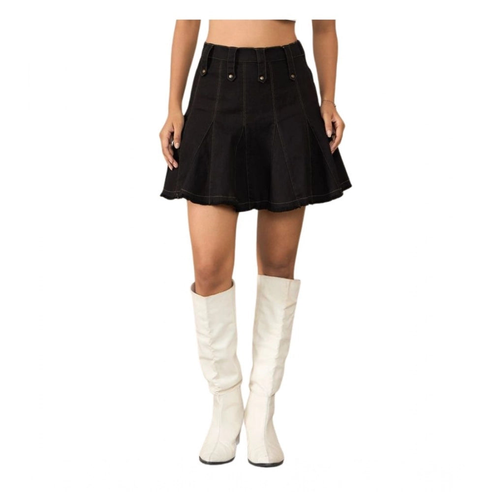 Vaystra Denim Washed Buttoned Skirt – Black