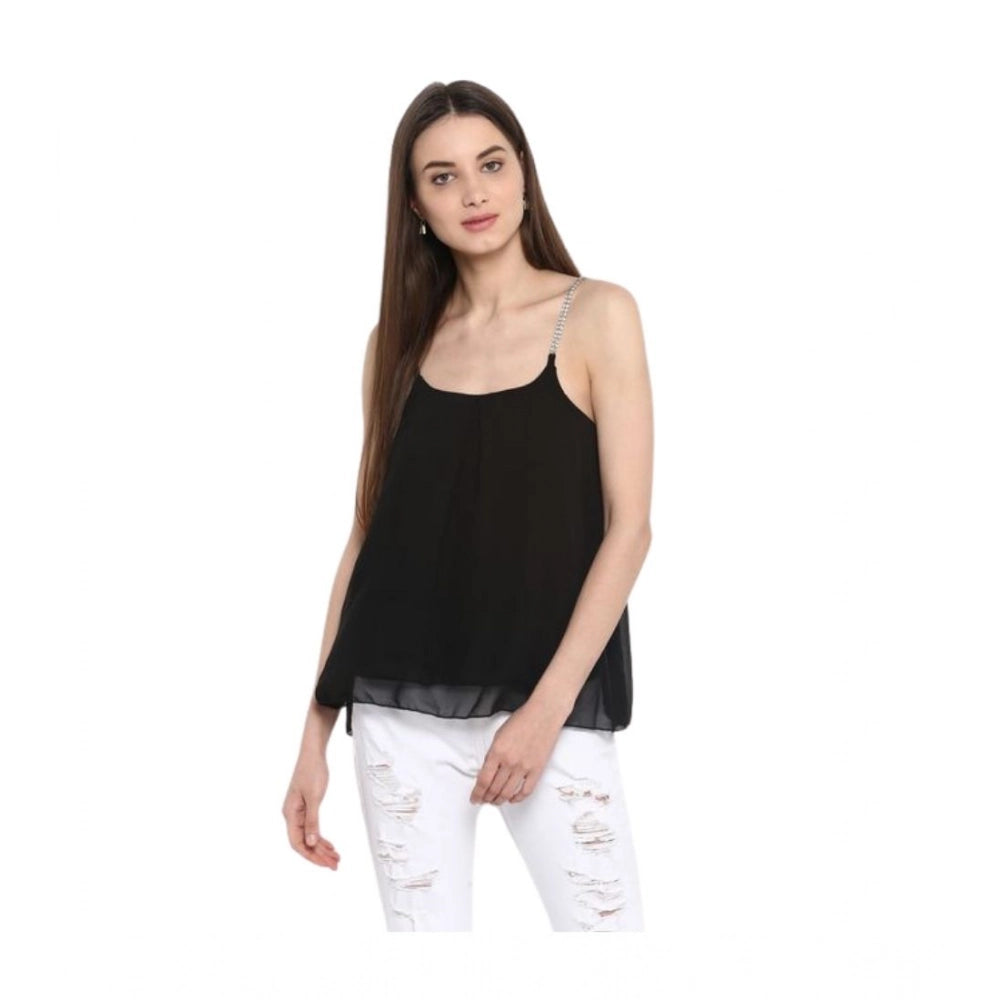 Vaystra Polyester Embellished Shoulder Straps Top – Black
