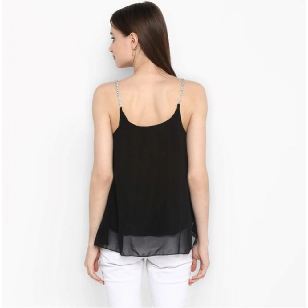 Vaystra Polyester Embellished Shoulder Straps Top – Black