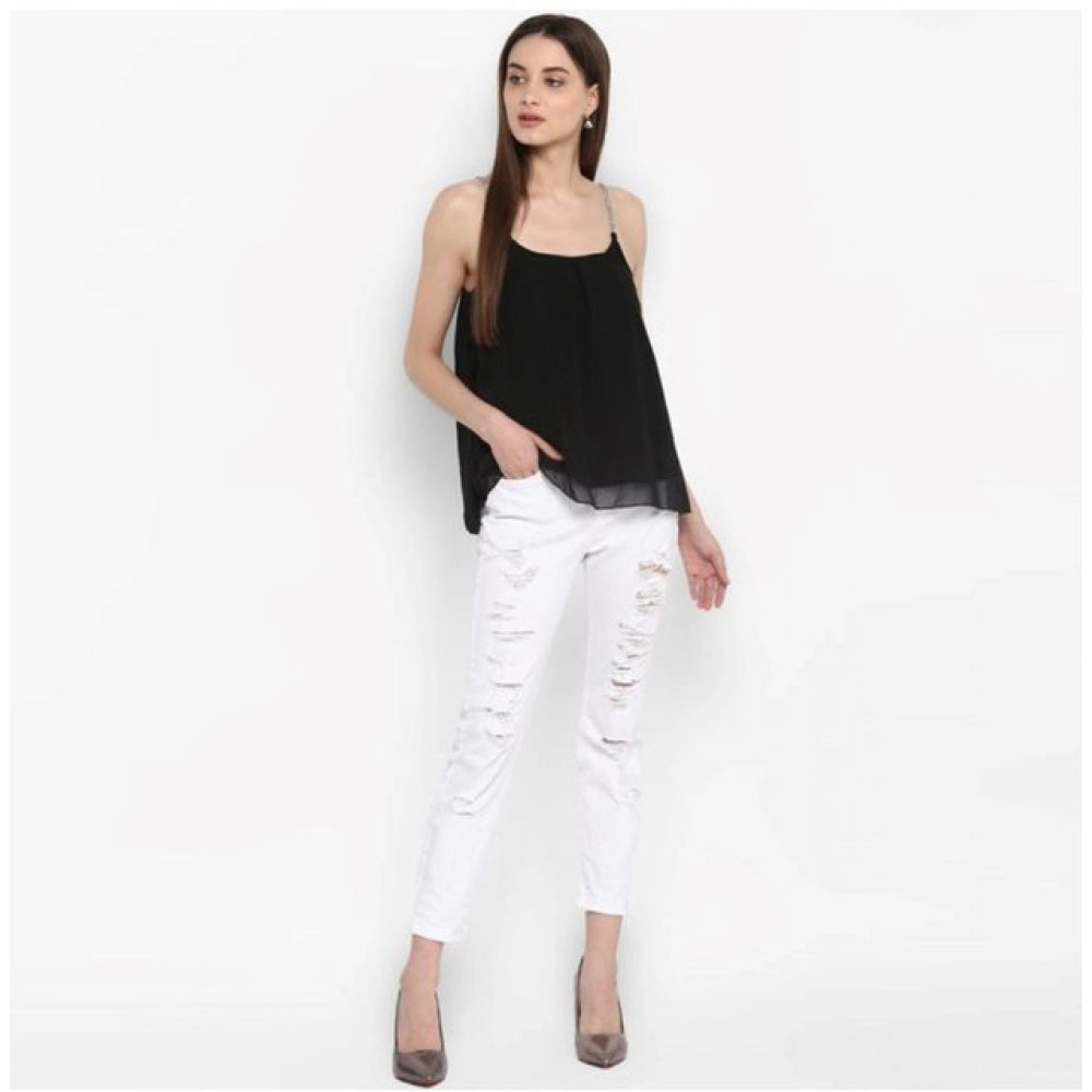 Vaystra Polyester Embellished Shoulder Straps Top – Black
