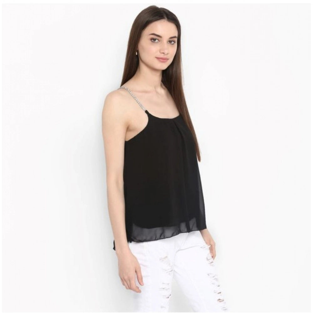 Vaystra Polyester Embellished Shoulder Straps Top – Black