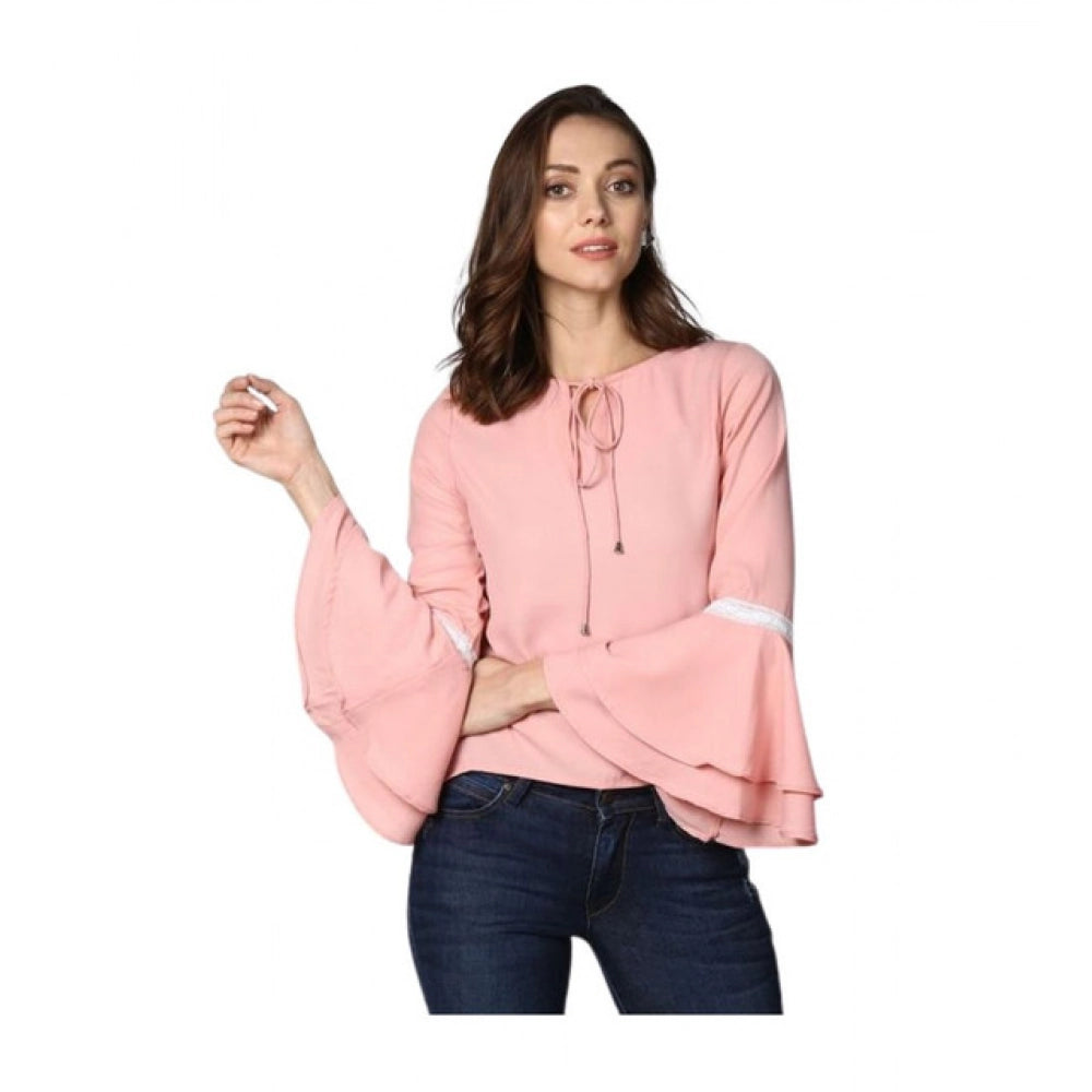 Vaystra Polyester Solid Bell Sleeve Top – Pink