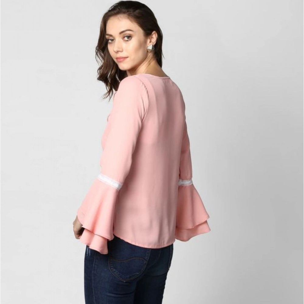 Vaystra Polyester Solid Bell Sleeve Top – Pink