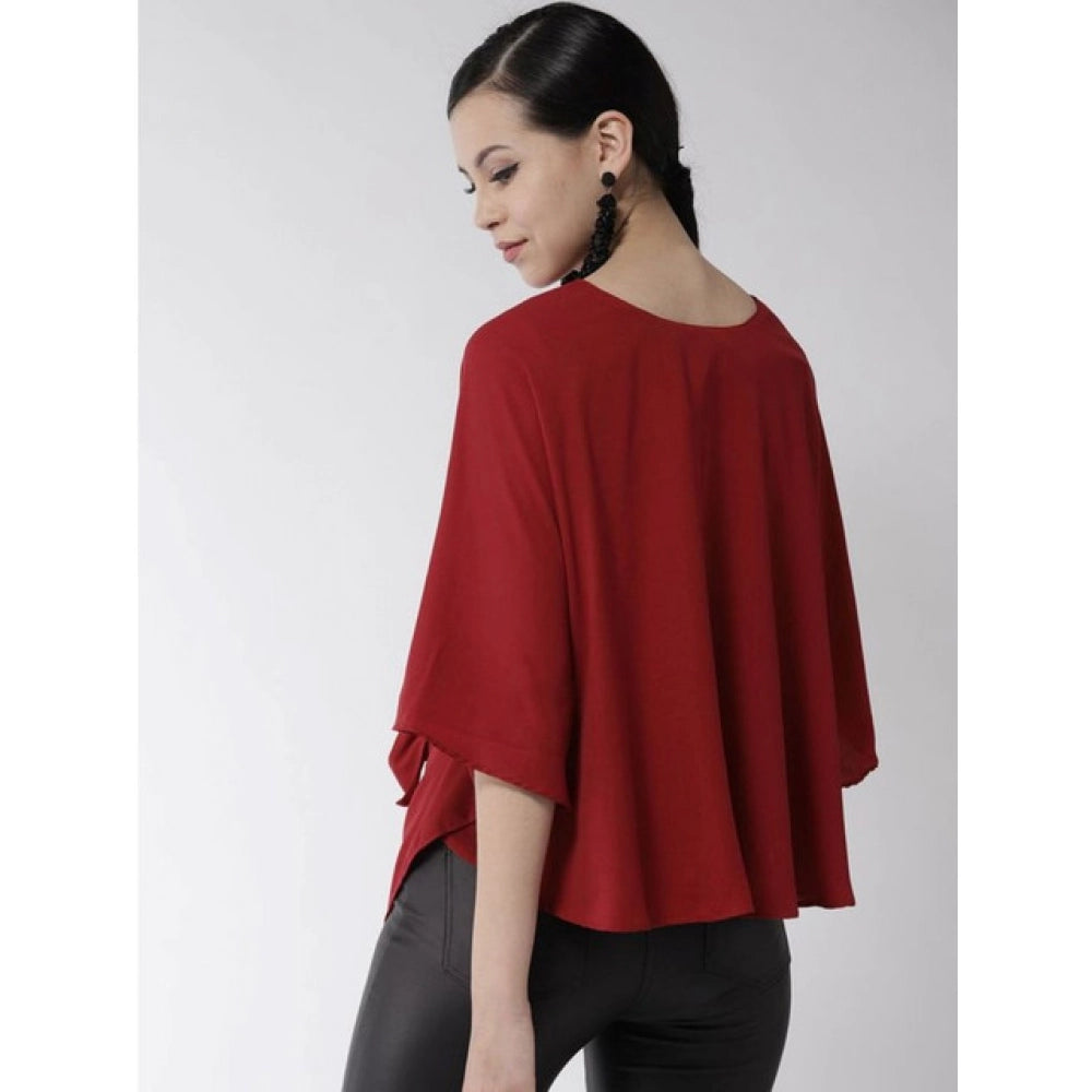 Vaystra Polyester Solid Cape Sleeve Top – Red