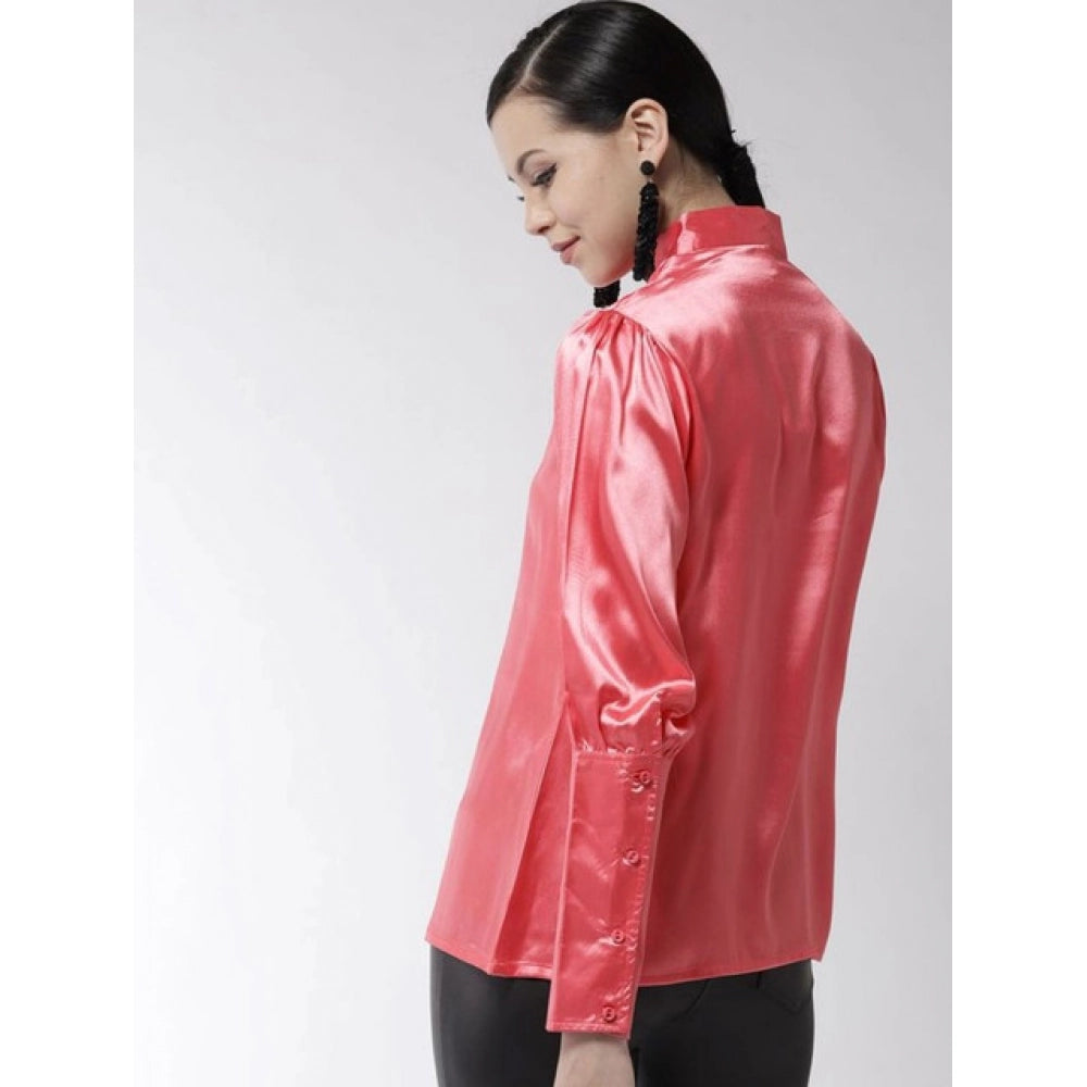 Vaystra Polyester Solid Long Sleeves Top – Coral