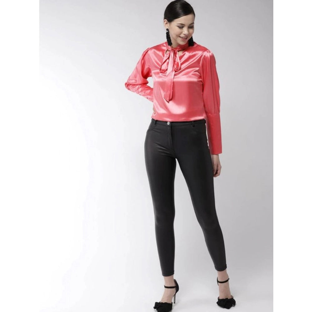 Vaystra Polyester Solid Long Sleeves Top – Coral