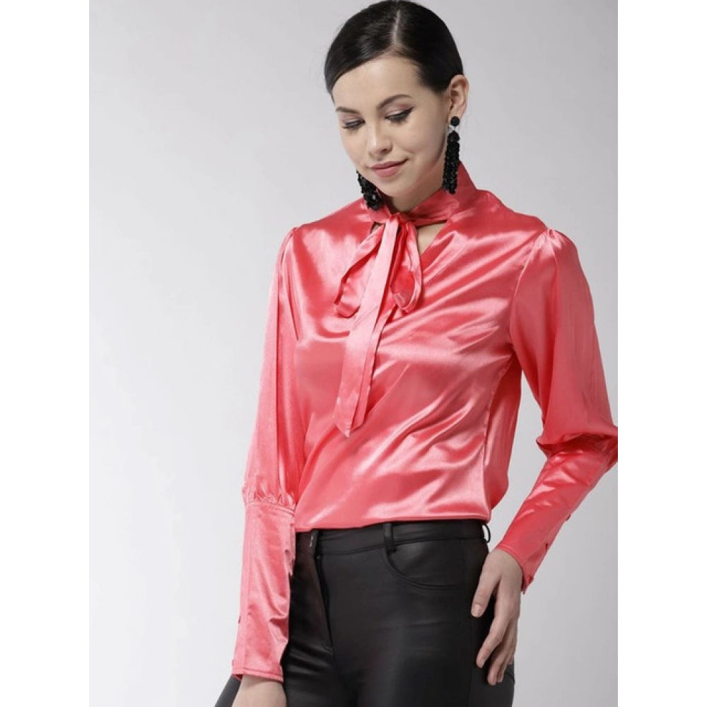 Vaystra Polyester Solid Long Sleeves Top – Coral