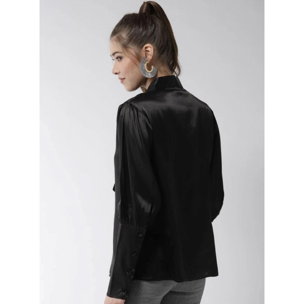 Vaystra Polyester Solid Long Sleeves Top – Black