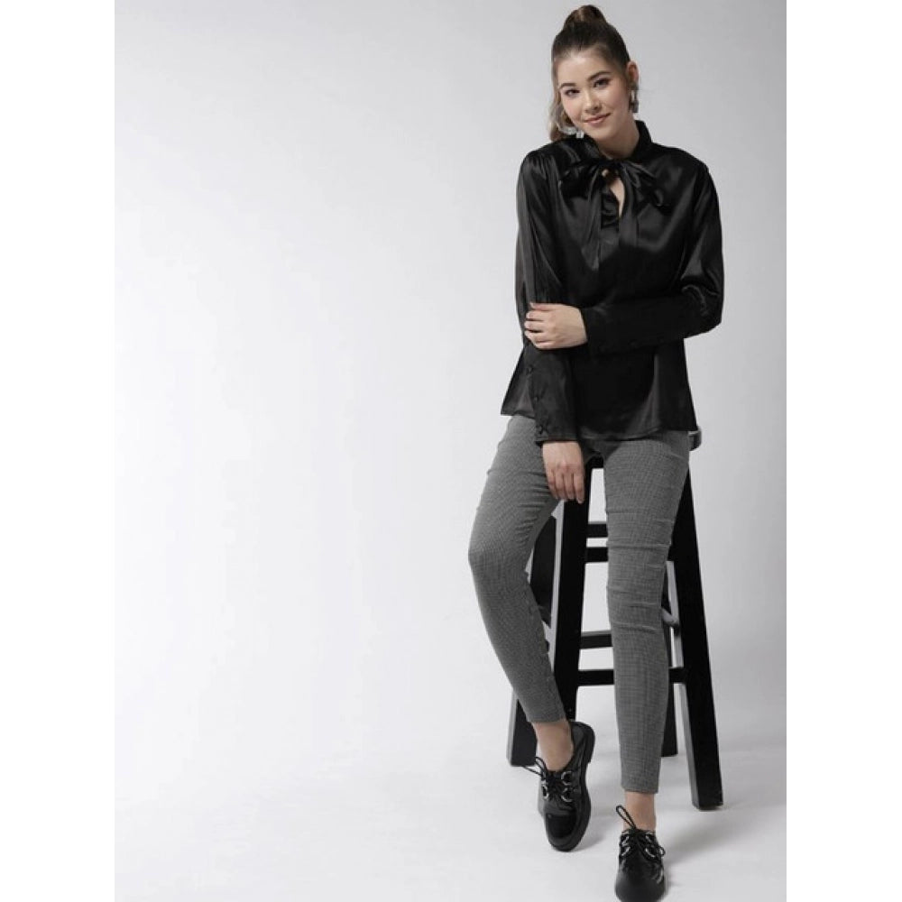 Vaystra Polyester Solid Long Sleeves Top – Black