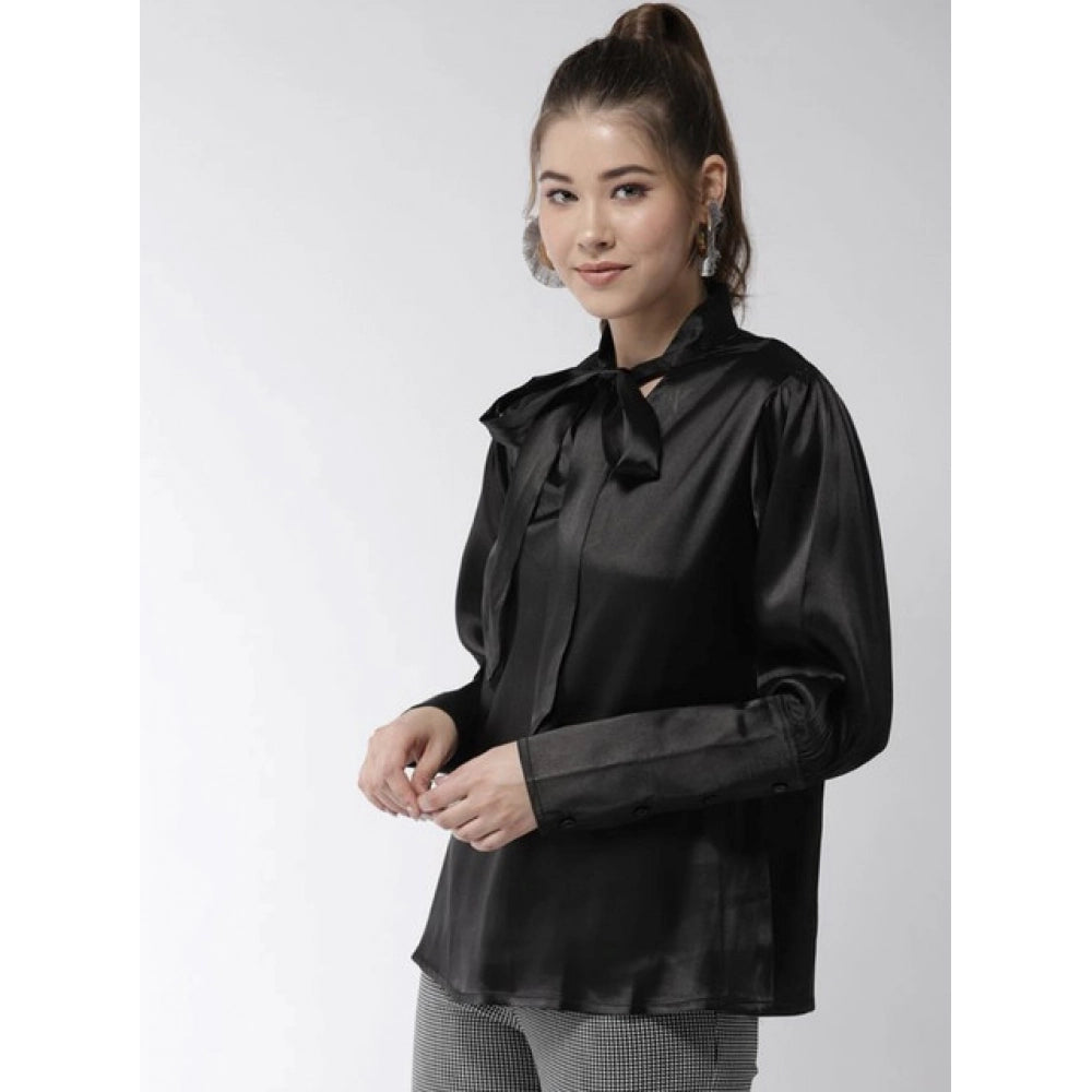 Vaystra Polyester Solid Long Sleeves Top – Black