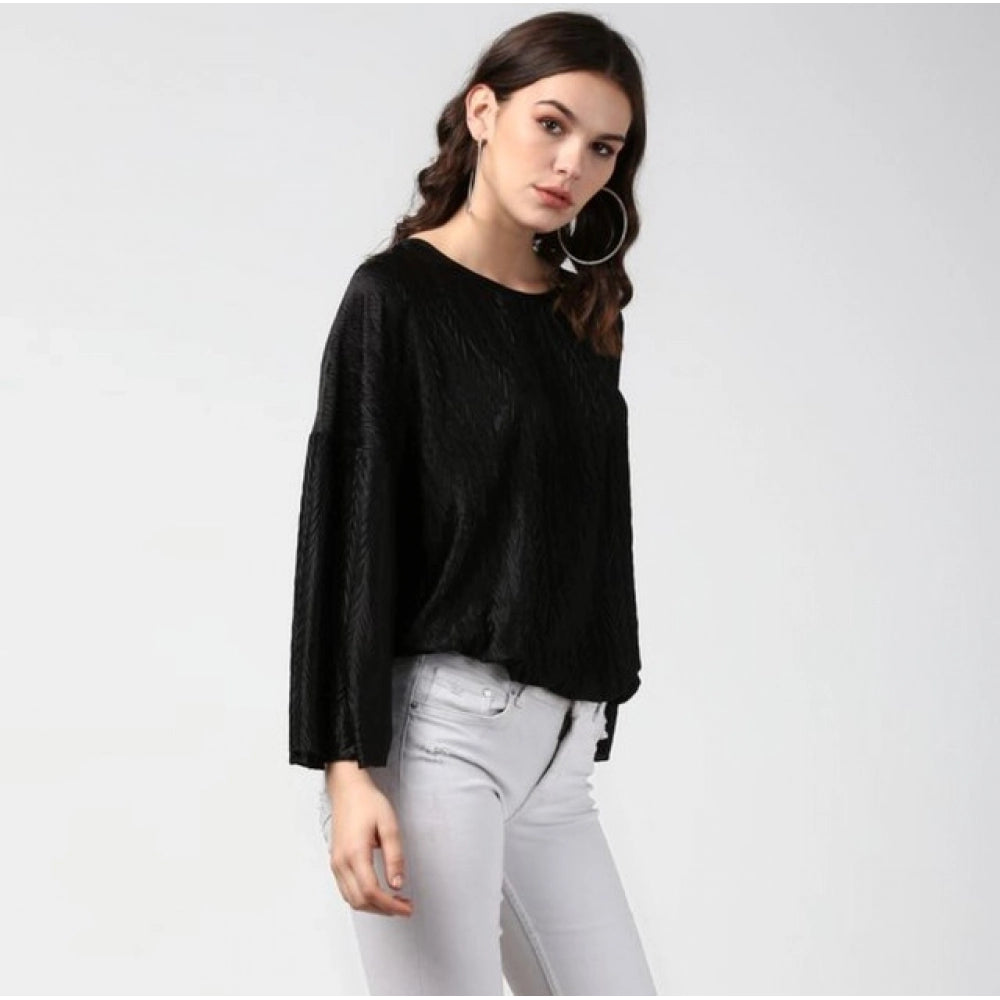 Vaystra Polyester Pleated Balloon Sleeve Top – Black
