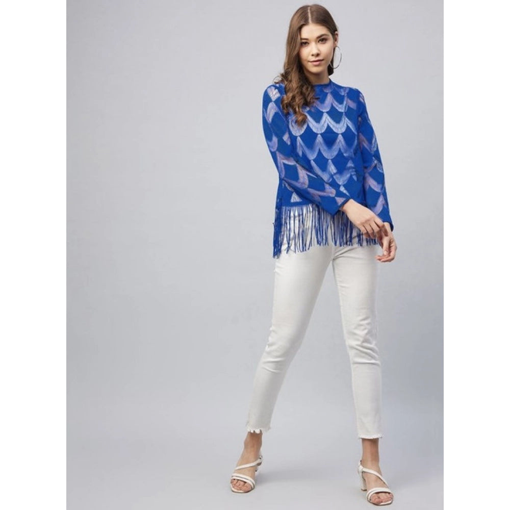 Vaystra Lace Self Design Long Sleeves Top – Blue