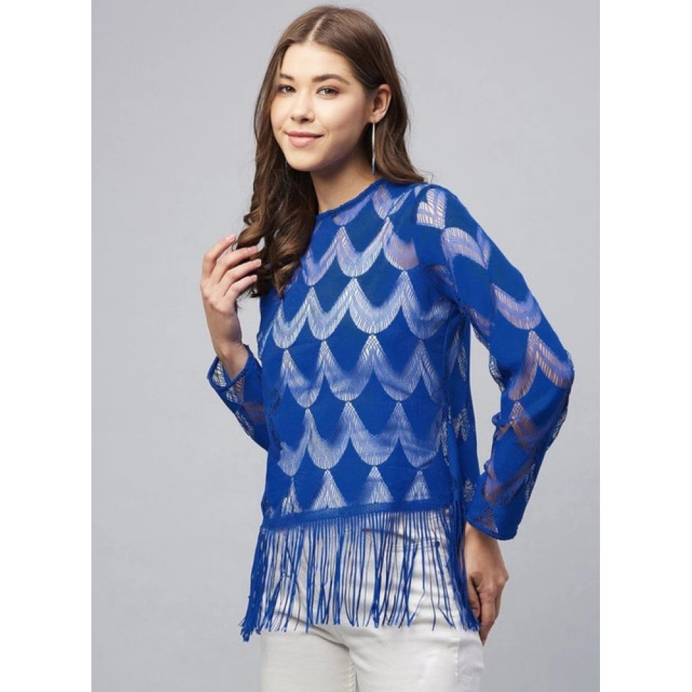 Vaystra Lace Self Design Long Sleeves Top – Blue