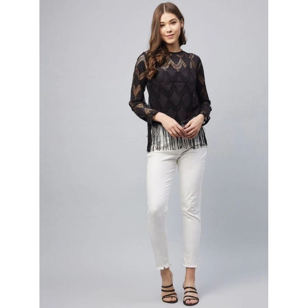 Vaystra Lace Self Design Short Sleeve Top – Black