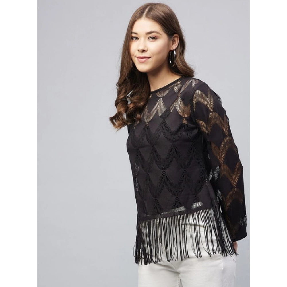 Vaystra Lace Self Design Short Sleeve Top – Black