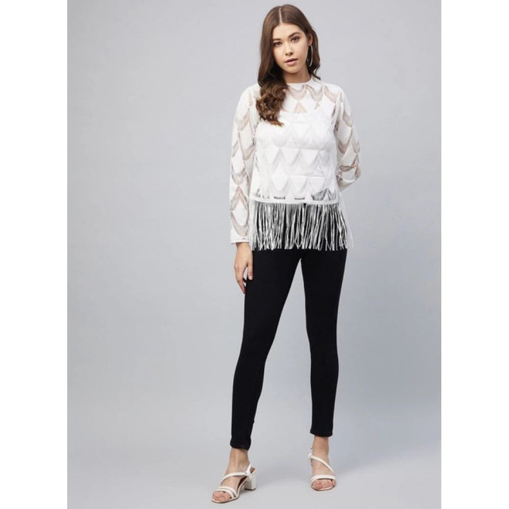 Vaystra Lace Self Design Short Sleeve Top – White