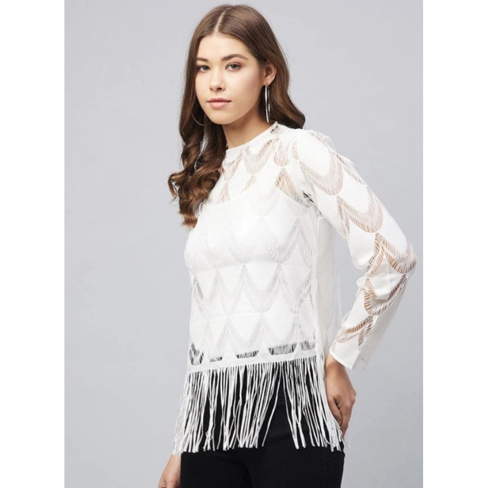 Vaystra Lace Self Design Short Sleeve Top – White