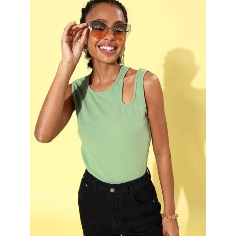 Vaystra Polyester Lycra Solid Sleeveless Top – Green