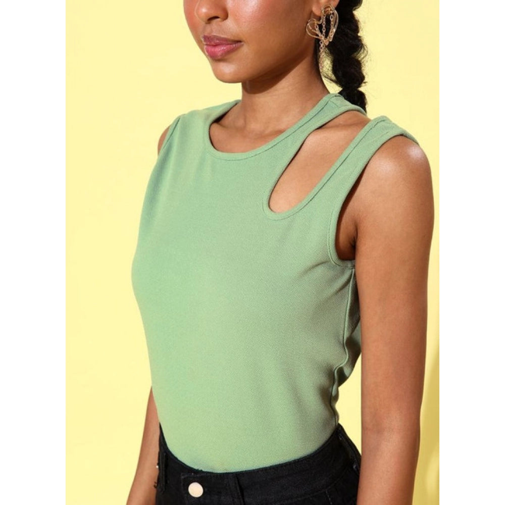 Vaystra Polyester Lycra Solid Sleeveless Top – Green