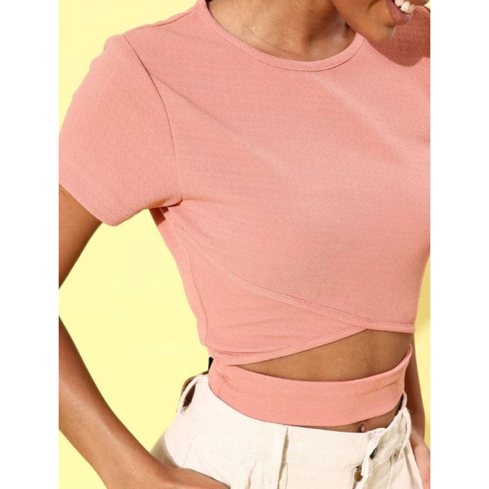Vaystra Polyester Lycra Solid Short Sleeve Top – Pink