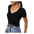 Vaystra Polyester Lycra Solid Short Sleeve Top – Black