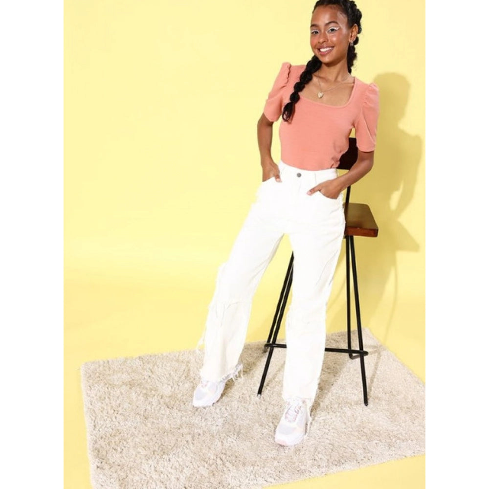 Vaystra Polyester Lycra Solid Short Sleeve Top – Pink
