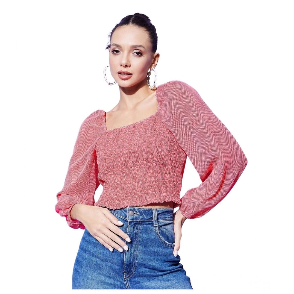 Vaystra Polyester Floral Long Sleeves Top – Red