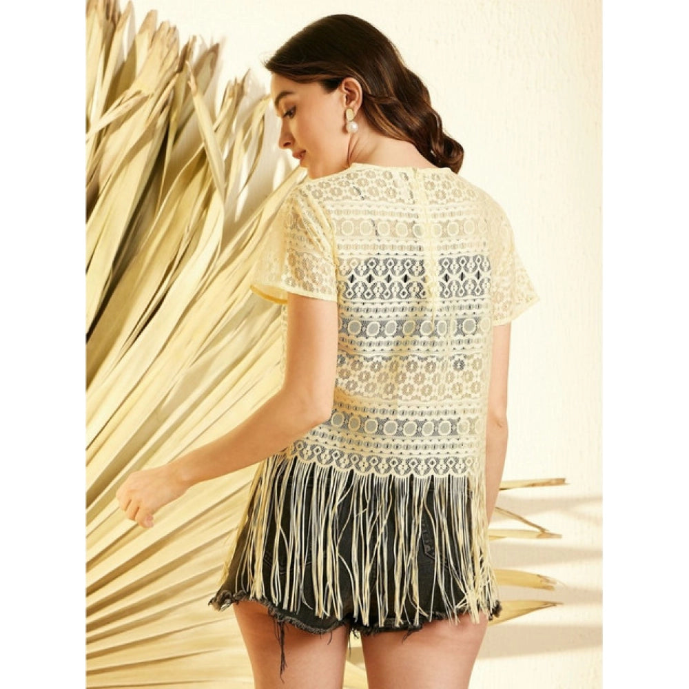 Vaystra Polyester Lace Self Design Short Sleeve Top – Yellow