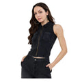 Vaystra Denim Lycra Solid Sleeveless Top – Black