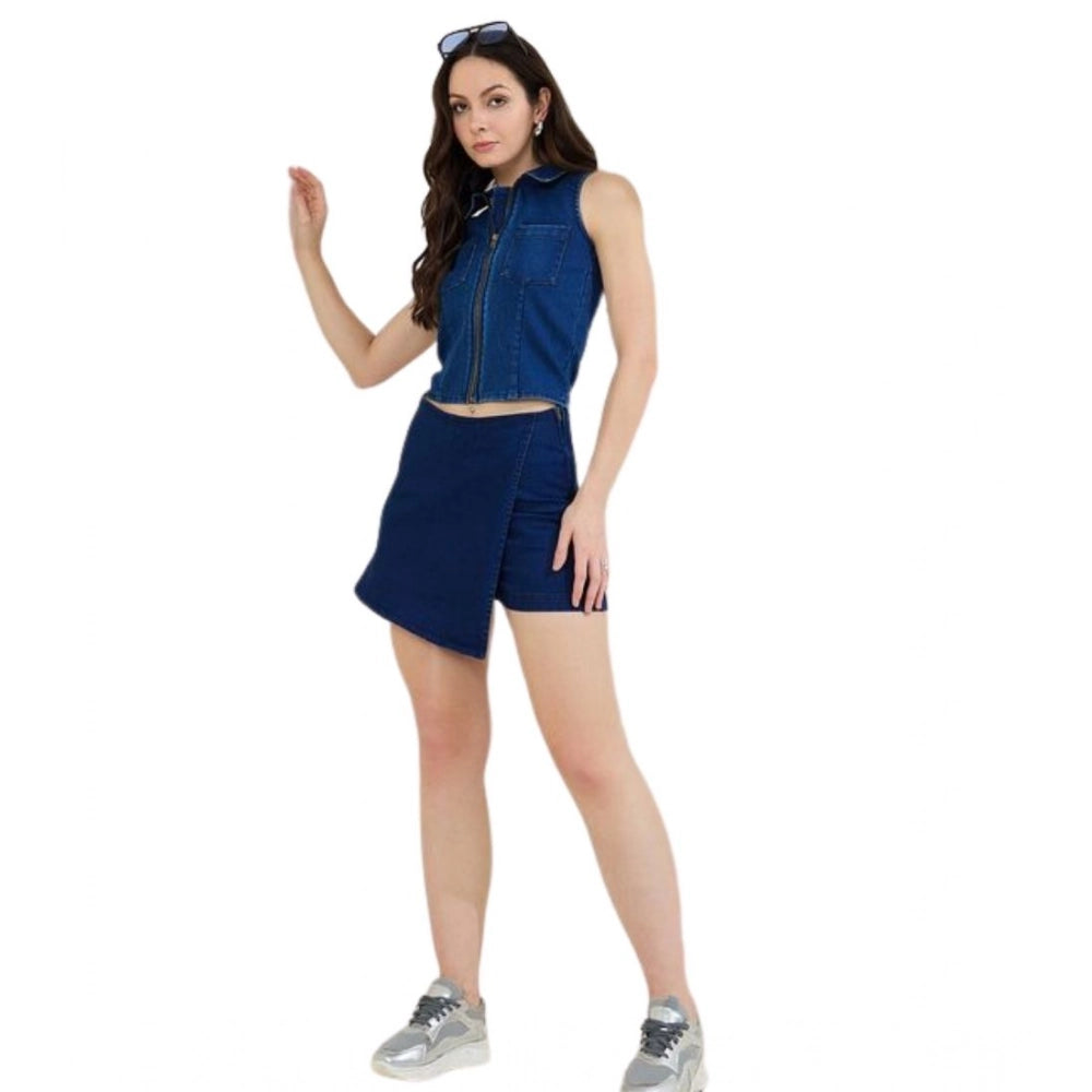 Vaystra Denim Lycra Solid Sleeveless Top – Blue