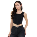 Vaystra Denim Lycra Solid Sleeveless Top – Black