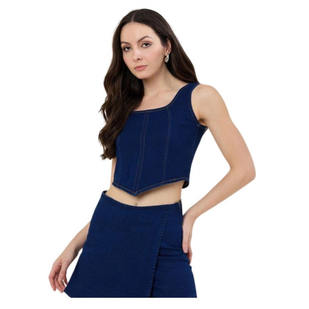 Vaystra Denim Lycra Solid Sleeveless Top – Blue