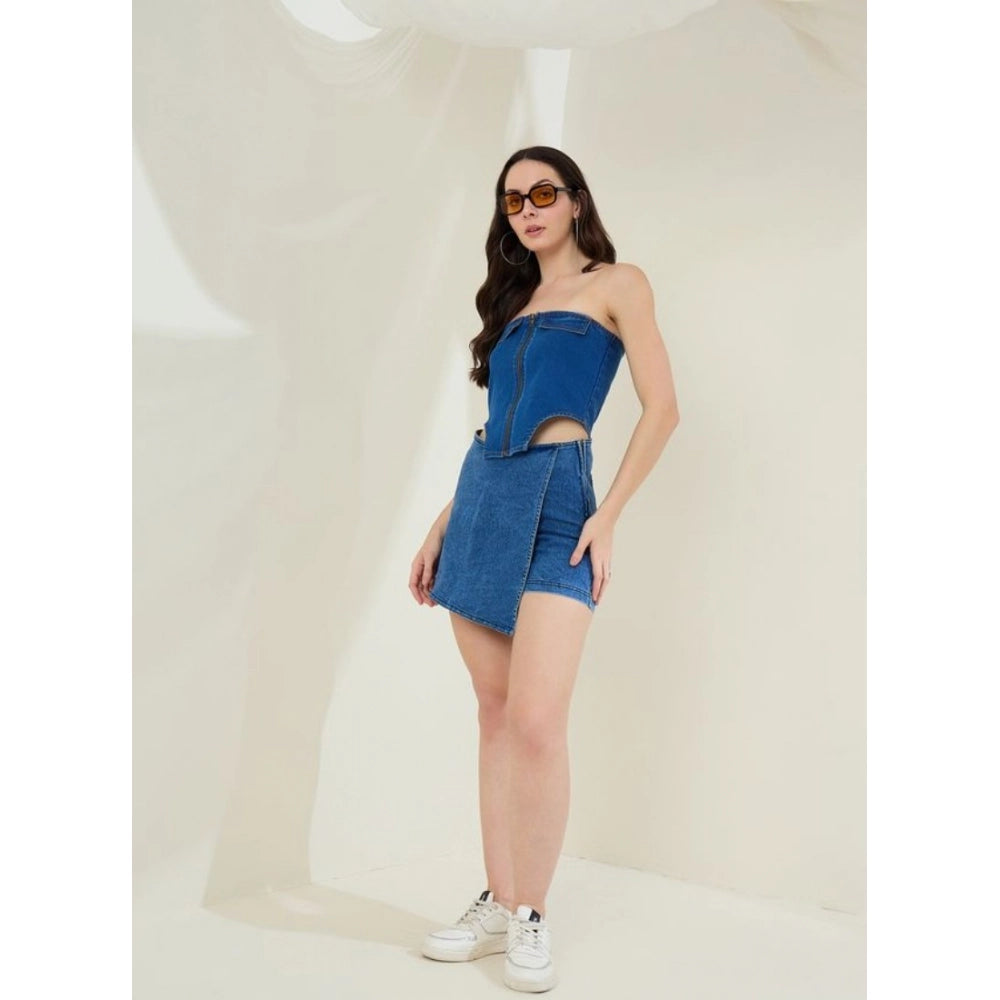 Vaystra Denim Lycra Solid Sleeveless Top – Blue