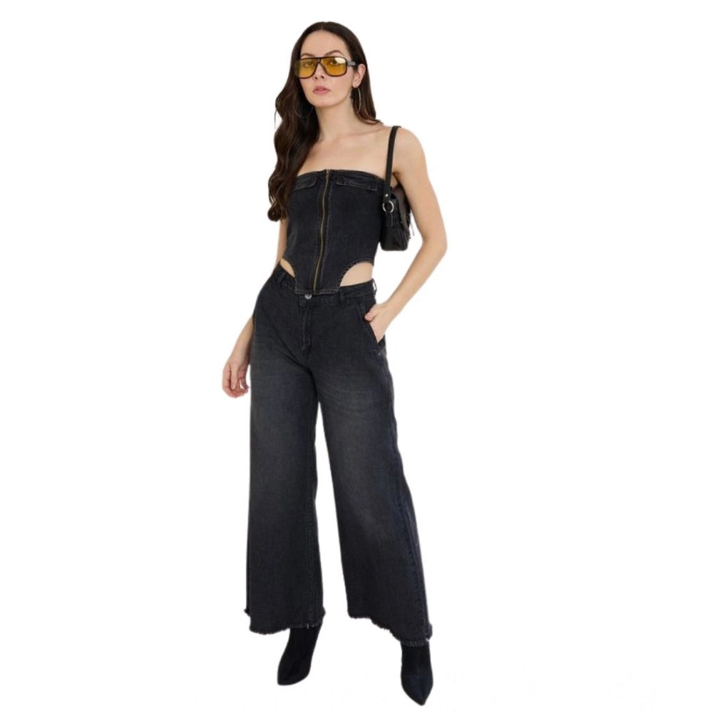 Vaystra Denim Lycra Solid Sleeveless Top – Black