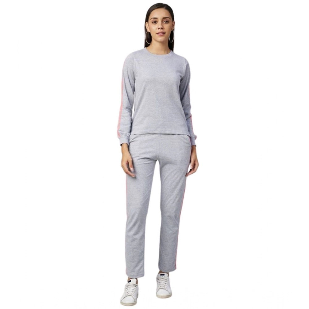 Vaystra Cotton Solid Long Sleeves Tracksuit – Light Grey-Pink