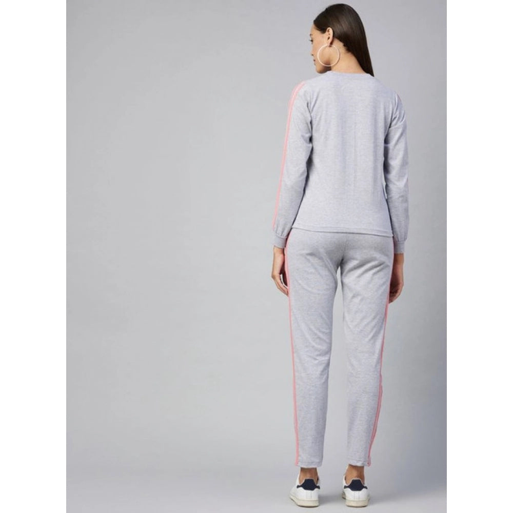 Vaystra Cotton Solid Long Sleeves Tracksuit – Light Grey-Pink