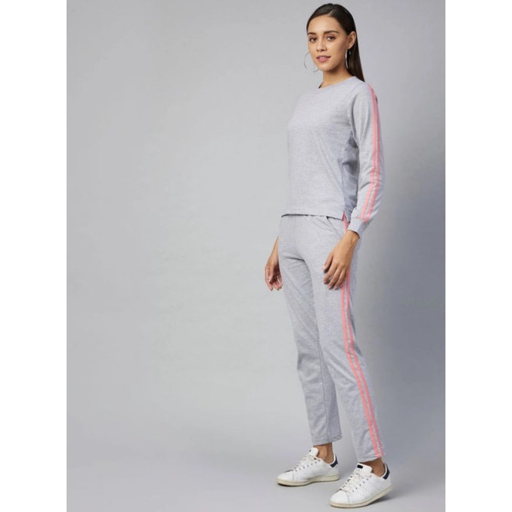 Vaystra Cotton Solid Long Sleeves Tracksuit – Light Grey-Pink